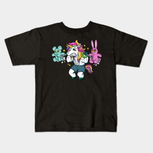 The Mighty Horns: Unleashing Power at the Unicorn Squat Gym Kids T-Shirt